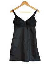 St Michael Vintage Black Stiff Noisy Nylon Taffeta Full Slip Petticoat/Bra 36B