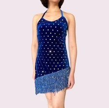 Vintage 90s Y2k Blue flapper dress dance costume sequin fringe Girls Large