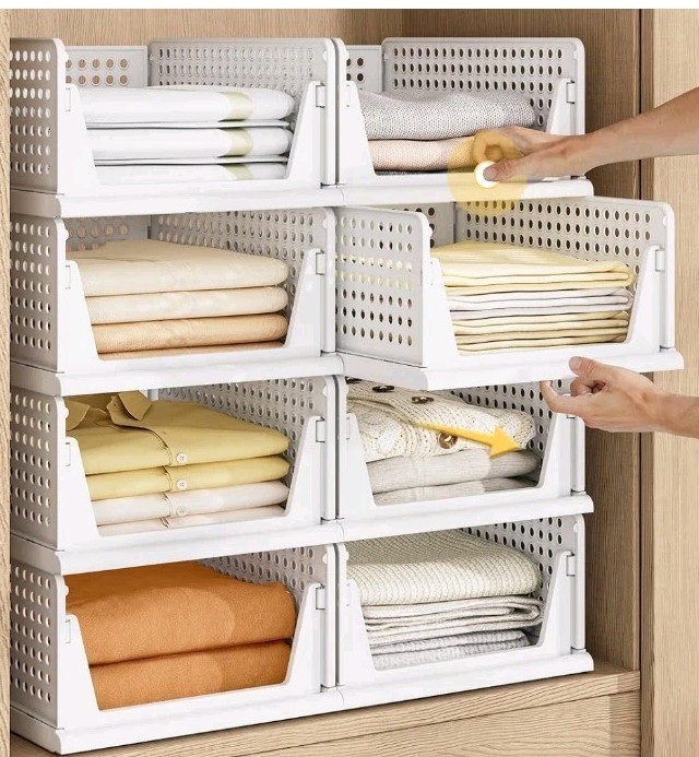 Pinkpum 5 Pack Stackable Plastic Storage Closet Organizers and Storage Bins...