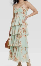 NEW A New Day Women's Tiered Ruffle Maxi Dress Mint Floral Size Large