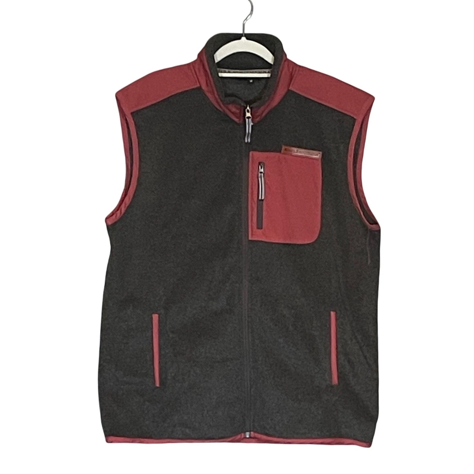 Simply Southern Mens Medium Fleece Vest Gray Full Zip Colorblock Mock Gorpcore - product detail image 1