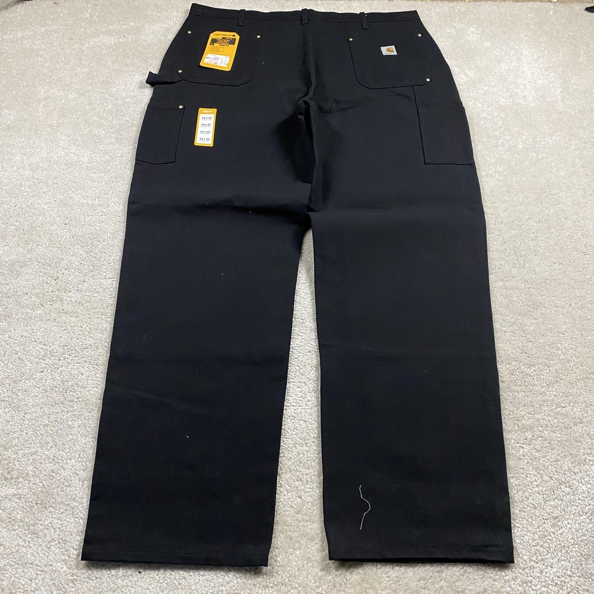 Carhartt Double Knee Pants Mens 44x34 Black Loose Fit Duck Work