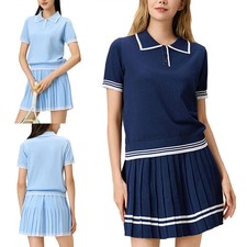 Women s Sports Skirt Set Tennis Golf Elegant Loose Top Fresh 2-Piece Set Casua