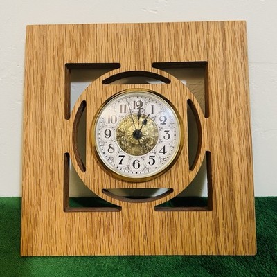 Brown Wood Square Hanging Wall Clock Analog Arabic Numerals Quartz Battery