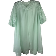 Vintage Vanity Fair Robe Size 36 Medium Mint Green Nylon Lace Made in USA Sheer