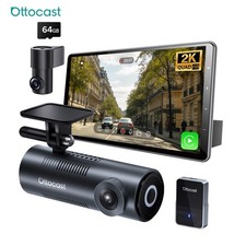 Ottocast Dash Cam Wireless Carplay 2K Front Rear 1080P WiFi Night Vision GPS