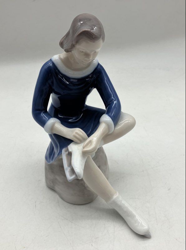 Royal Copenhagen White Blue Bing & Grondahl Porcelain Skating Girl Figurine