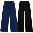 Ex M&S Womens Denim Wide Leg Elasticated Waist High Rise Trousers Stretch Pants