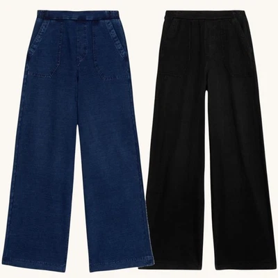 Ex M&S Womens Denim Wide Leg Elasticated Waist High Rise Trousers Stretch Pants - Image 1 of 4