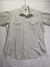 VTG Ruddock western shirt Pearl Snap Short Sleeve Collar 2XL Tall Tan Blue Strip