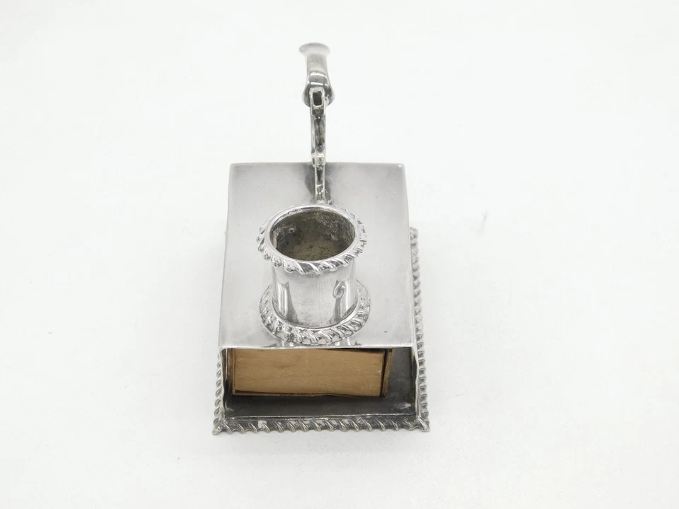 Combinación victoriana de plata esterlina y soporte de fósforo antiguo 1898 Foto 4 de 4