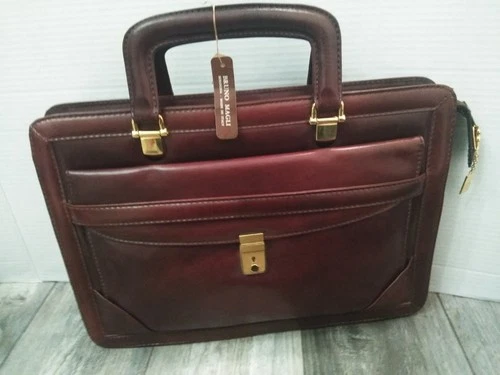 VTG BRUNO MAGLI  BROWN LEATHER  BRIEFCASE SATCHEL W KEY (16.5"X11.5") NEW W/ TAG