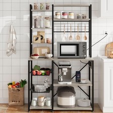 Image of 6-Tier Bakers Rack Microwave Stand Coffee Bar Station with Baskets Hooks Shelves