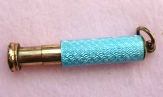 ANTIGUO LÁPIZ CHATELAINE MECÁNICO DORADO/ESMALTE GUILLOCHE TURQUESA LAMINADO