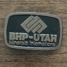 Vintage Belt Buckle BHP - UTAH Minerals International Solid Brass Made USA