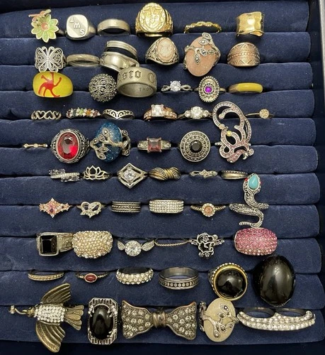 50+ pc ESTATE JEWELRY RINGS LOT Vintage to Modern Costume Fashion Statement