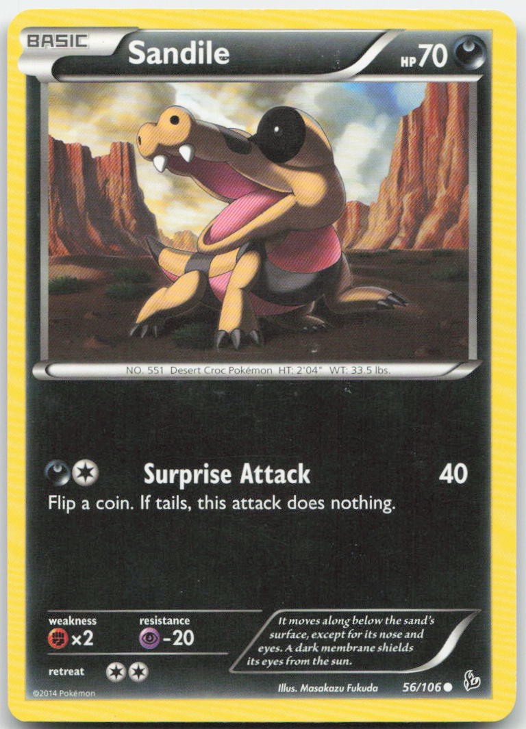 Sandile 56/106 Common Flashfire Pokemon Moderately Played