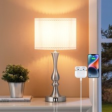 USB Table Lamp with Touch Control, 20.7" Silver, 3-Way Dimmable, Bulb Included