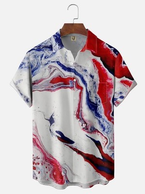 Gradient American Flag Abstract Geometric Chest Pocket Holiday Shirt