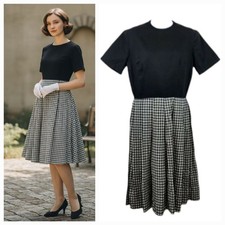 Vintage 50's 60's Handmade Gingham Fit and Flare in Black/White Dress Size Med