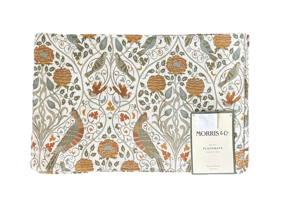 8er Set Morris & Co Tischsets Jahreszeiten bis Mai 13”x 19” 100 % Baumwolle Neu mit Etikett