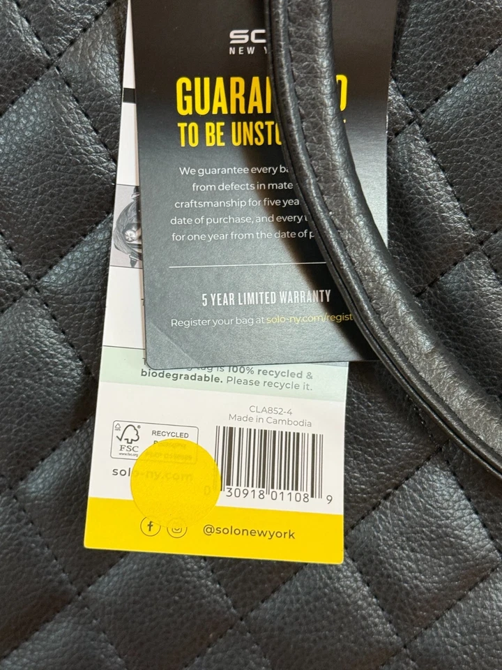 New Solo Waldorf 15.6 Inch Laptop Tote Travel Bag Black - Image 4 of 4