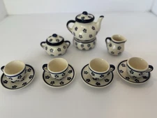GERGOR NOWOGRODZIEC-Handmade Polish Pottery Miniature 14PC Tea Set