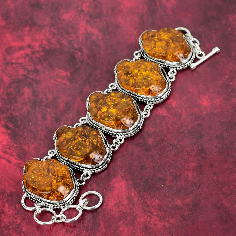 Pulseira de prata esterlina 925 pedra preciosa âmbar natural do Báltico presente de ano novo - Imagem 4 de 4