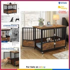 Dog Crate Furniture with Wheels 38 Inch Wooden Double Doors Indoor Kennel Cage