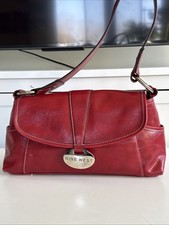 Vintage Women’s Nine West Leather Red Shoulder Handbag Purse Silver Hardware 90s