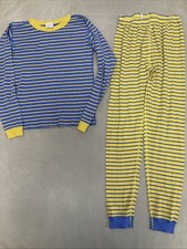 Hanna Andersson Pajama Set 160 Kids Blue Yelllow Stripe 100 Cotton