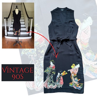 Vintage 90s Asian Japanese Black Dress Chic Minimal Wedding Guest Alt Punk Artsy