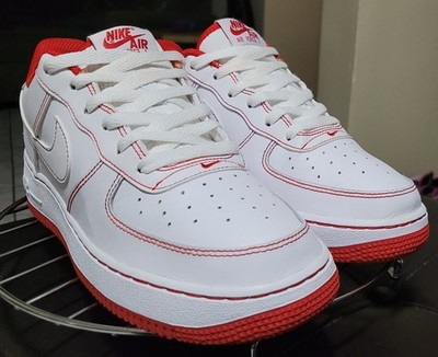Nike Air Force 1 Low GS White/University Red Leather Lace-Up Sneakers 7Y