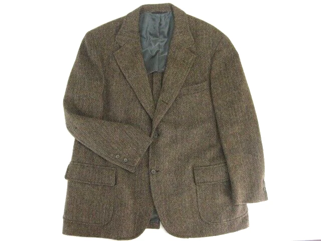Vintage Brooks Brothers Brown Herringbone Wool Tweed Blazer Made in USA 46R