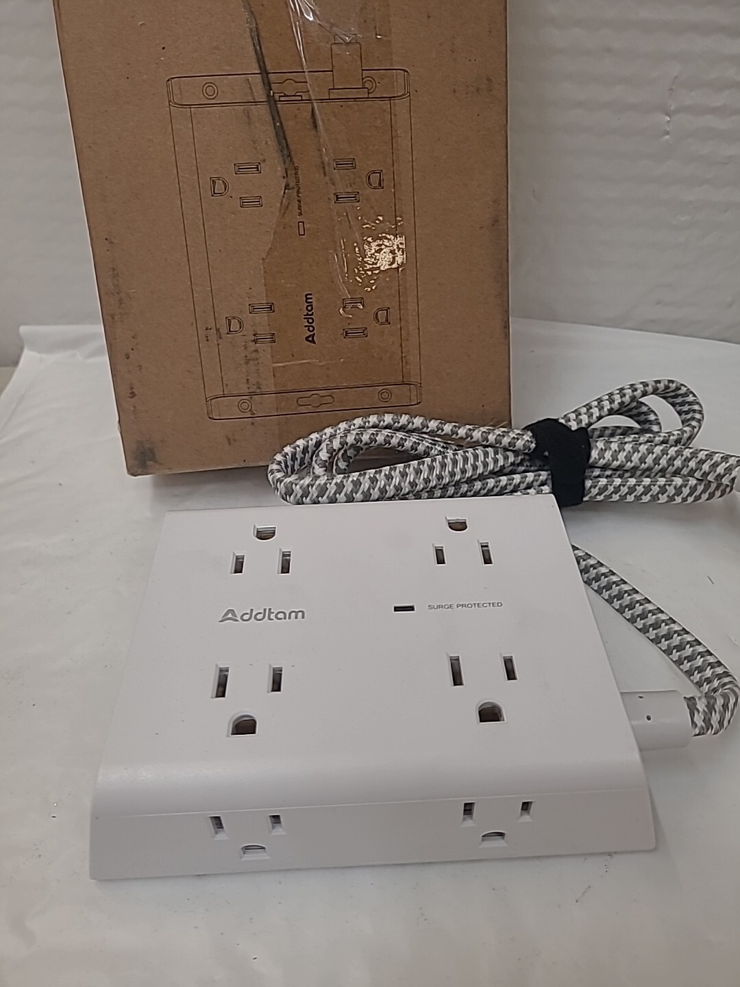 Surge Protector Power Strip Addtam 5 ft Flat Plug Extension Cord 8 Outlets 4 USB-image
