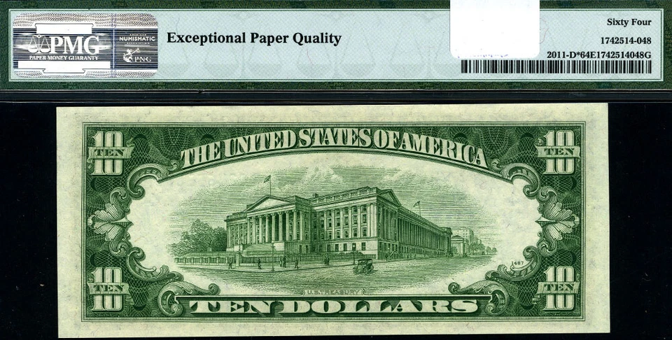 FR. 2011 D* $10 1950-A Federal Reserve Note Cleveland D-* Block Choice PMG CU64 - Image 3 of 3