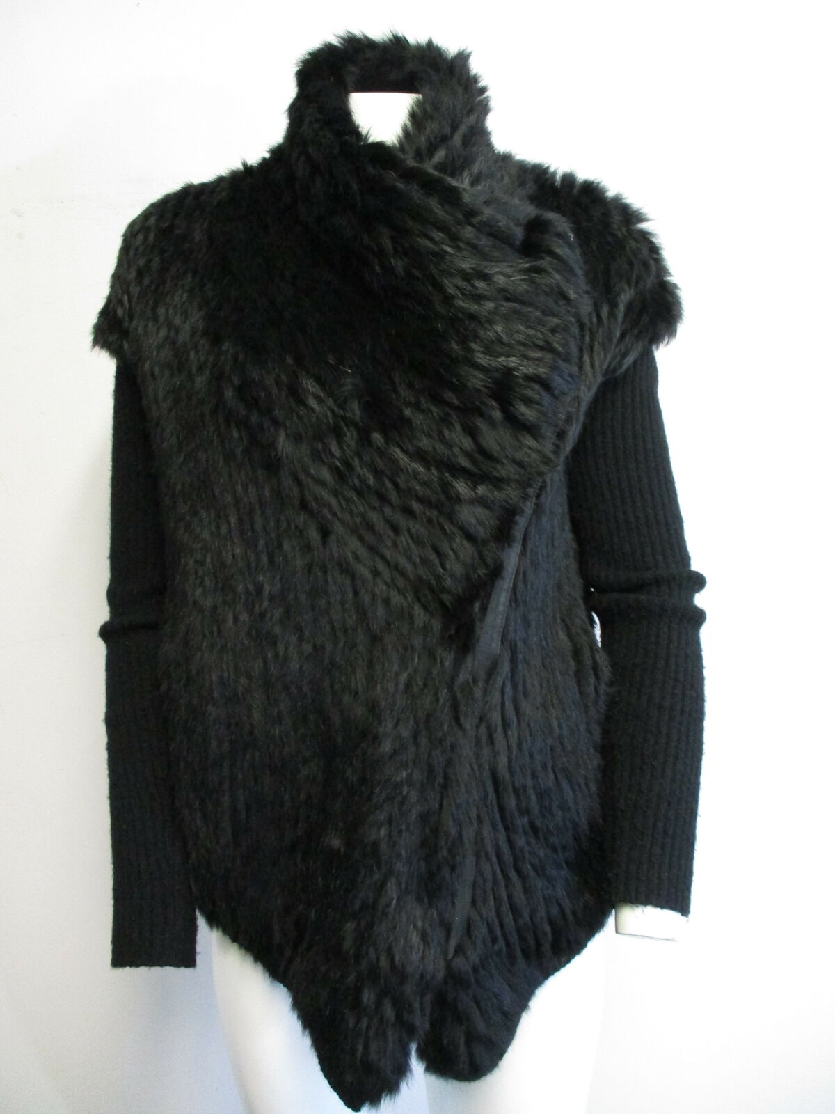 HELMUT LANG black rabbit fur knit asymmetrical zi… - image 2