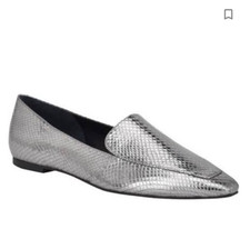 MARC FISHER LTD Enaba Square Toe Pewter Leather Loafer