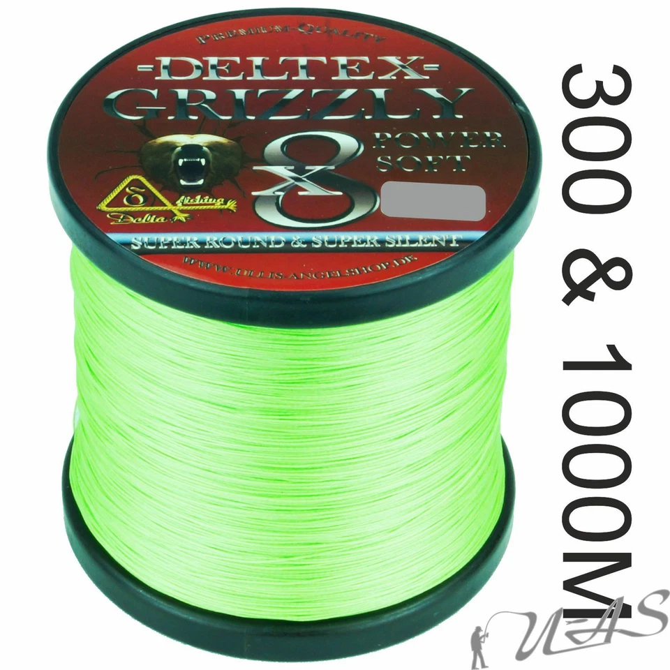 DELTEX GRIZZLY Leucht Grün 300 & 1000M 8 fach Geflochtene Angelschnur Japan Kva