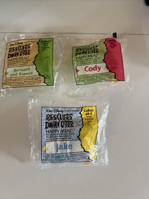 1990 McDonalds Disney's Rescuers Down Under Happy Meal Toys Set (3) NIP
