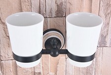 Oil Rubbed Bronze Toothbrush Holder w/Ceramic Cup Wall Mount Bathroom Accessory