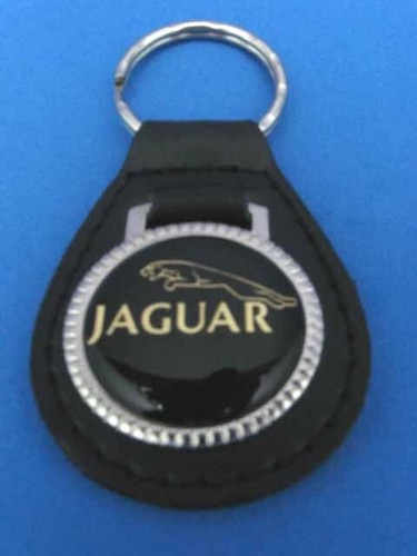 Jaguar leaper genuine grain leather keychain key fob used collectible old stock