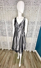 DEBENHAM dress women 14 grey crushed satin sleevelss v neck tulle evenning gown