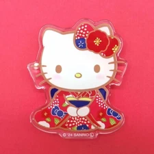 Sanrio Character Hello Kitty Japanese Pattern Magnets (Plum Kimono) New JP