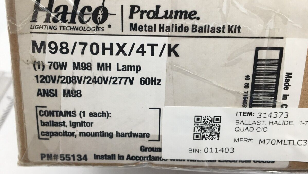 Halco Prolume Metal Halide Ballast Kit 70W, M98/70HX/4T/K NIB eBay