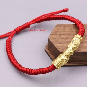 Authentic 24K Yellow Gold Plated 999 Silver Tube Women's Bracelet Dragon Phoenix Pattern
