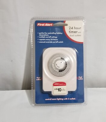 FIRST ALERT 24 Hour Timer Dual Outlets Multiple Settings Lighting Control 24T2