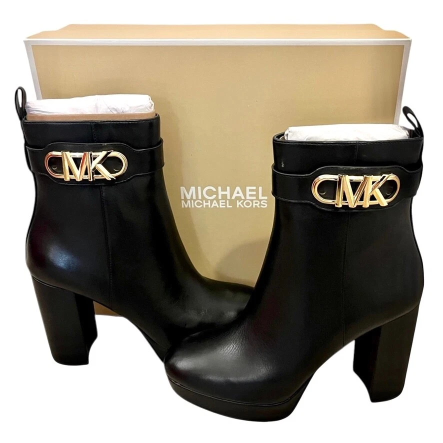 MICHAEL KORS PARKER PLATFORM BOOTIE Femmes Cuir Bottines Bottes Noires NEUVES - Photo 4/4