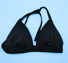 Victorias Secret Large Black Triangle Ruffle Halter Plunge Bikini Top Swimwear