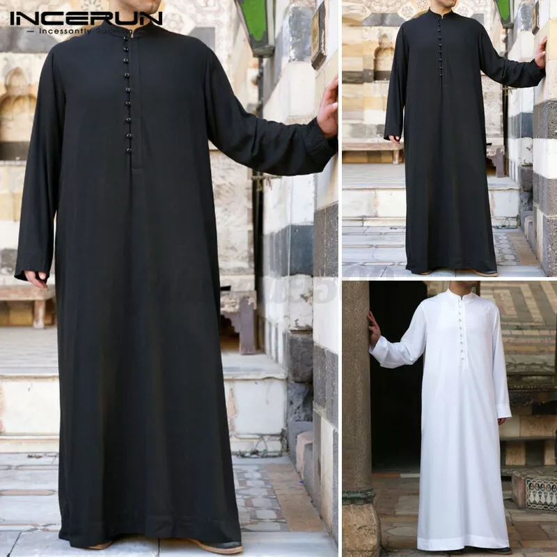 Vintage Mens Jubba Kaftan Dishdash Thobe Arab Robe Islamic Saudi Robes Dress Top